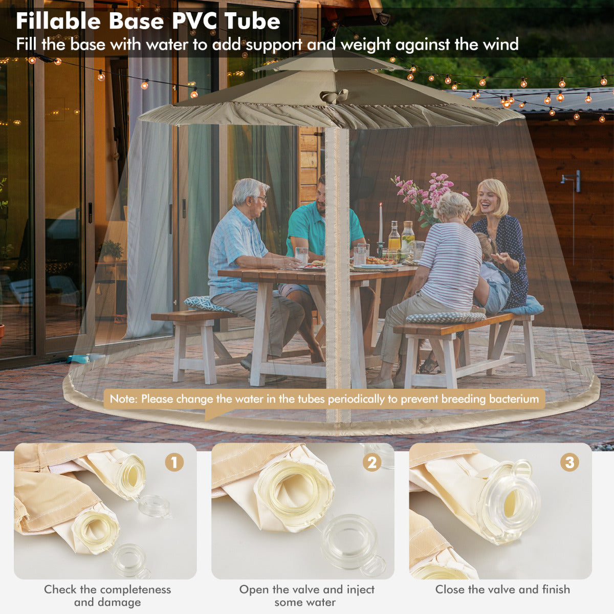 LIVSK Parasol Muggennet - Duurzaam Polyester Gaas - Verstelbaar voor 2,5-3 m Parasol - Dubbele Ritsdeuren - Beige