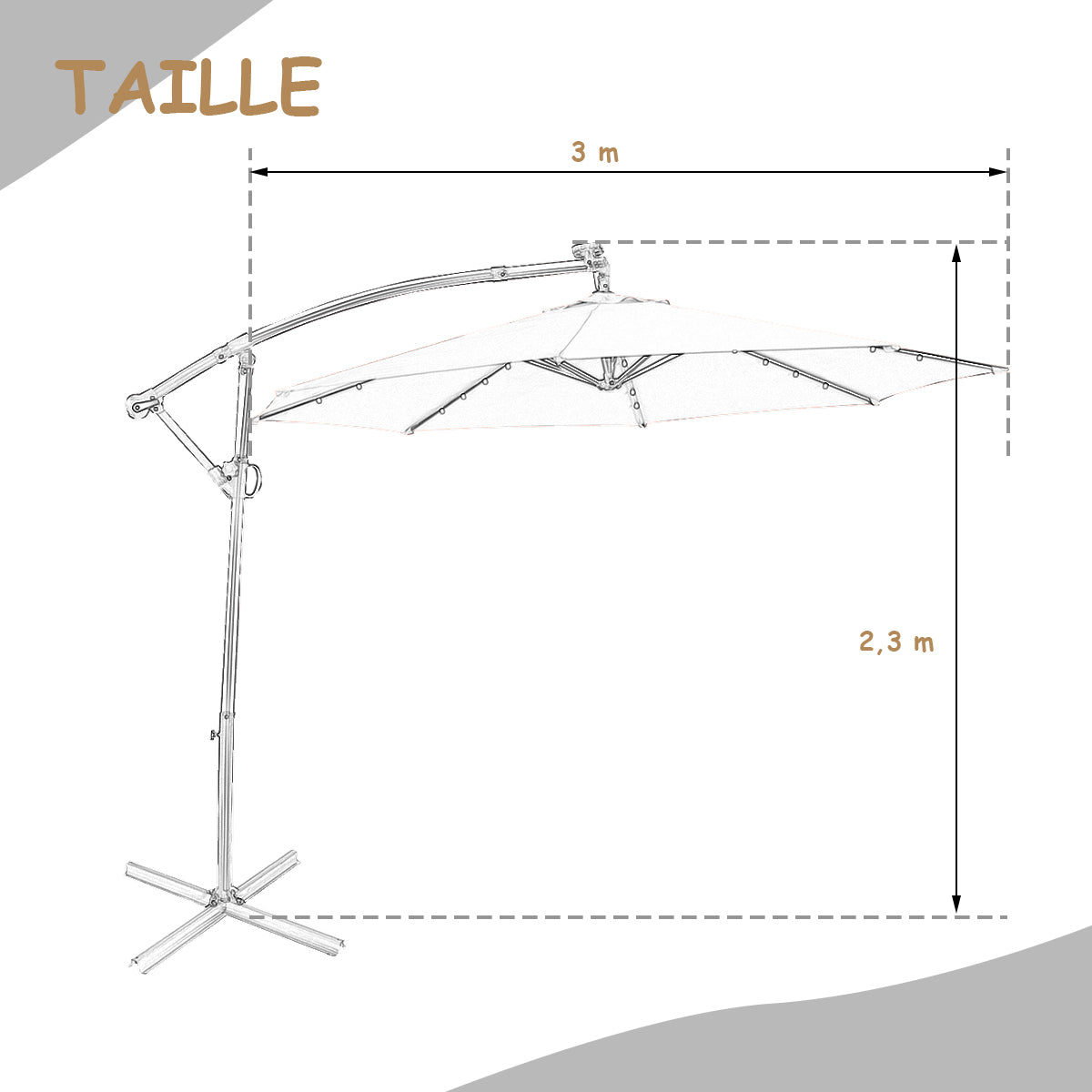 LIVSK Offset Parasol 300 cm - Draaibaar - 24 LED-lampjes - Hoogwaardig Aluminium - Eenvoudig te Kantelen - Beige