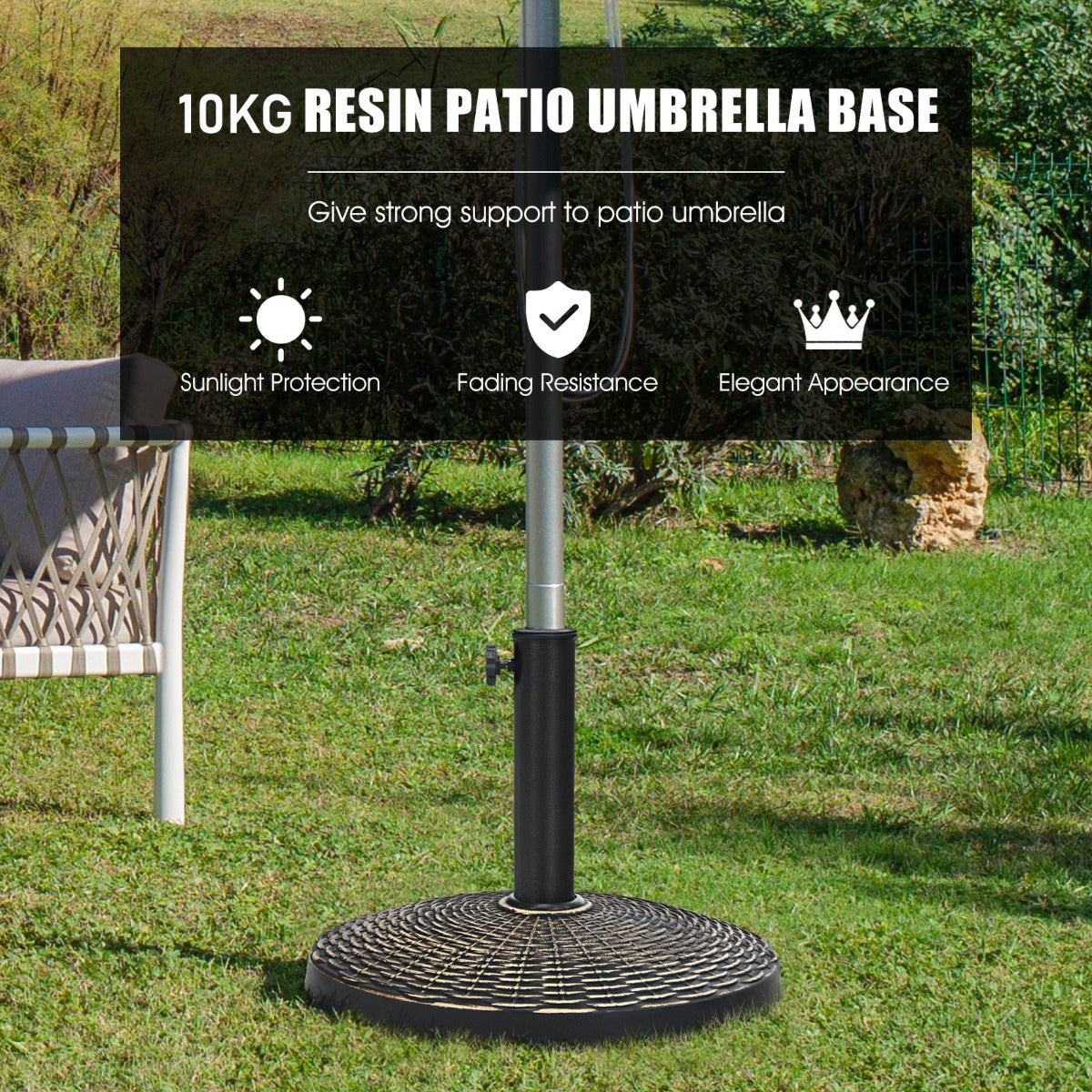 LIVSK Parasolstandaard - Hoogwaardig Hars - Waterdicht en Roestvrij - Inclusief 2 Adapters voor 38-48 mm - Stabiele Basis - Brons