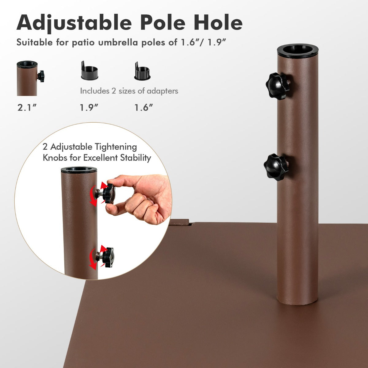 LIVSK Parasolstandaard met Wielen en Draaggreep - Gepoedercoat Metaal - Verstelbaar Stanggat - 21,5 kg - Bruin