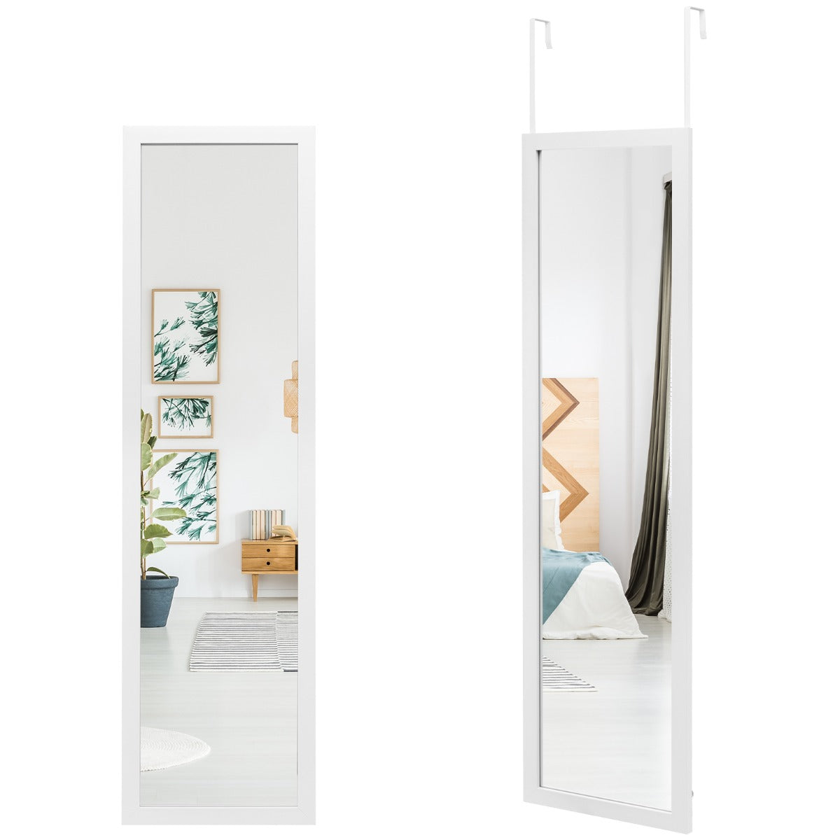 LIVSK Passpiegel 120 x 33 cm - Onbreekbaar Glas - Polystyreen Rand - Veelzijdig Ophangen - Modern Ontwerp - Wit