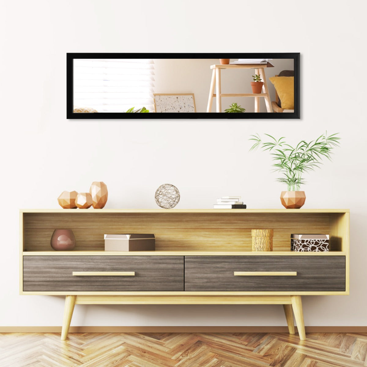 LIVSK Passpiegel 120 x 33 cm - Onbreekbaar Glas - Polystyreen Rand - Veelzijdige Ophangmogelijkheden - Zwart
