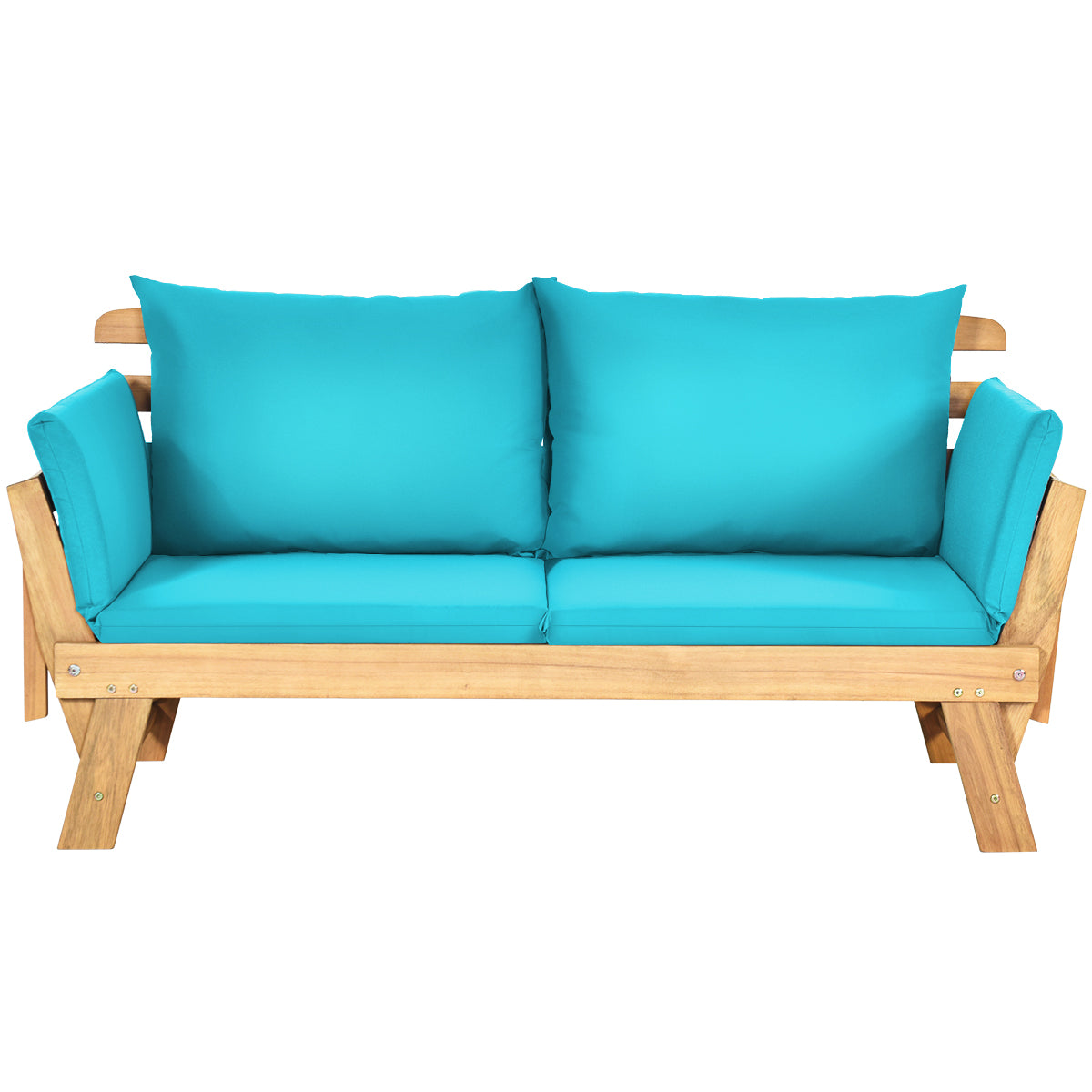 LIVSK Houten Tuinligstoel - Verstelbare Armleuningen - Dikke Sponskussens - Duurzaam Acaciahout - 198 x 75 x 75 cm - Turquoise