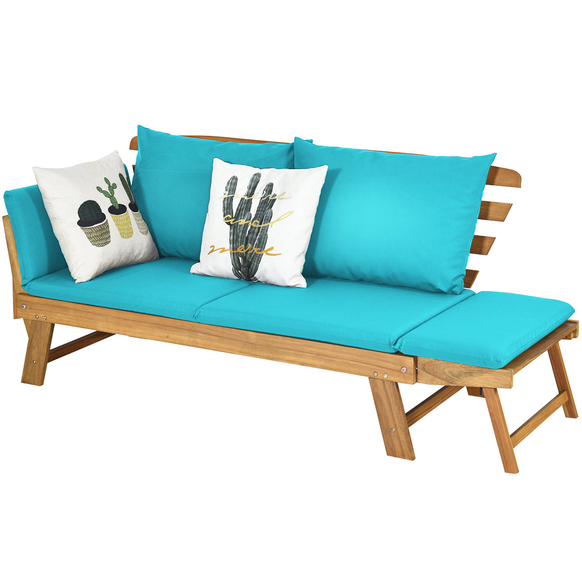 LIVSK Houten Tuinligstoel - Verstelbare Armleuningen - Dikke Sponskussens - Duurzaam Acaciahout - 198 x 75 x 75 cm - Turquoise
