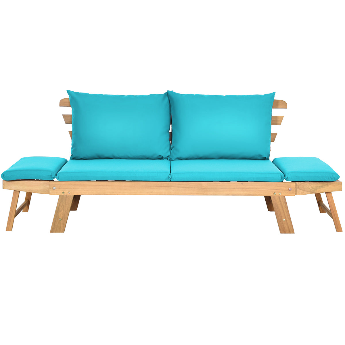 LIVSK Houten Tuinligstoel - Verstelbare Armleuningen - Dikke Sponskussens - Duurzaam Acaciahout - 198 x 75 x 75 cm - Turquoise