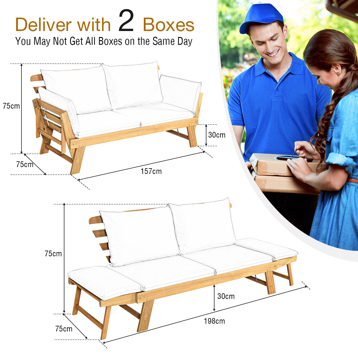 LIVSK Houten Terrasligstoel - Verstelbare Armleuningen - Ergonomische Rugleuning - Stevig Acaciahout - 320 kg Laadvermogen - Grijs