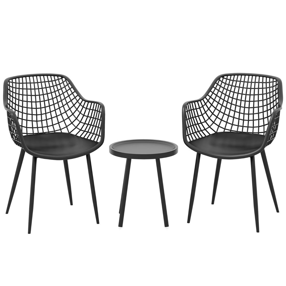 LIVSK Bistroset - 2 Stoelen en Koffietafel - Ergonomisch en Verstelbare Voetsteunen - Duurzaam PP en Metaal - Zwart