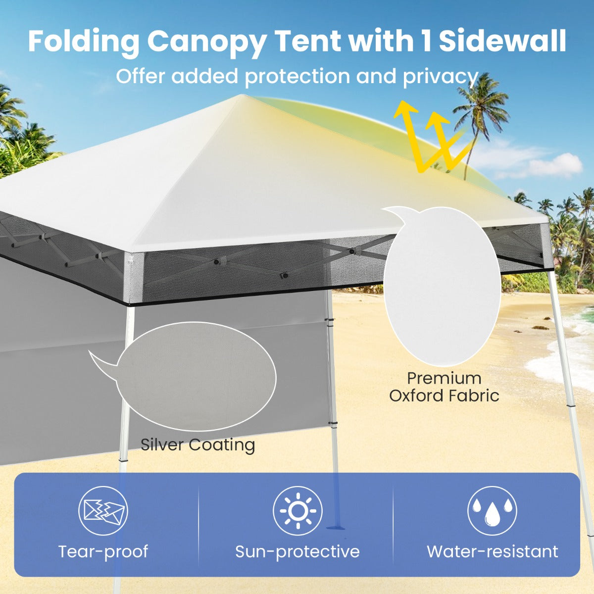 LIVSK Pop-up Paviljoen - Waterdicht - Hoogteverstelbaar - Stevig Metalen Frame - Inclusief Rugzak - 182 x 182 x 221 cm - Wit