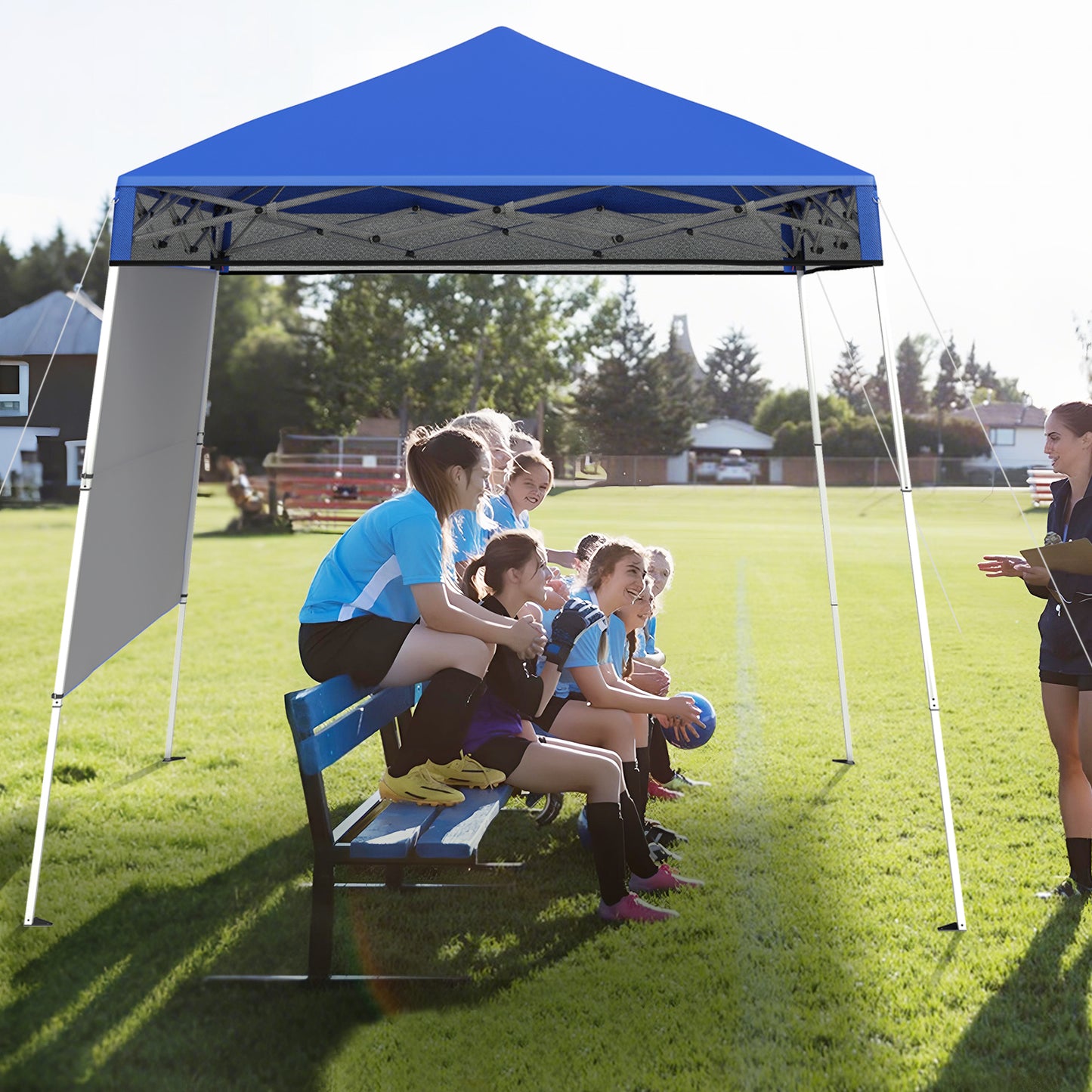 LIVSK Pop-up Paviljoen - Hoogteverstelbaar - Waterdicht - Inclusief Rugzak en Aardspies - Voor Buitenactiviteiten - Blauw