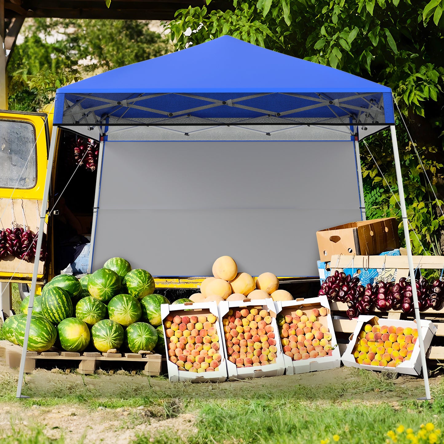 LIVSK Pop-up Paviljoen - Hoogteverstelbaar - Waterdicht - Inclusief Rugzak en Aardspies - Voor Buitenactiviteiten - Blauw