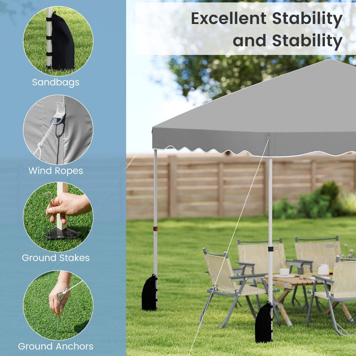 LIVSK Pop-up Luifel Tent 300 x 300 x 266-286 cm - Waterdicht - 3 Instelbare Hoogtes - Inclusief Roltas en Stabiliteitsaccessoires