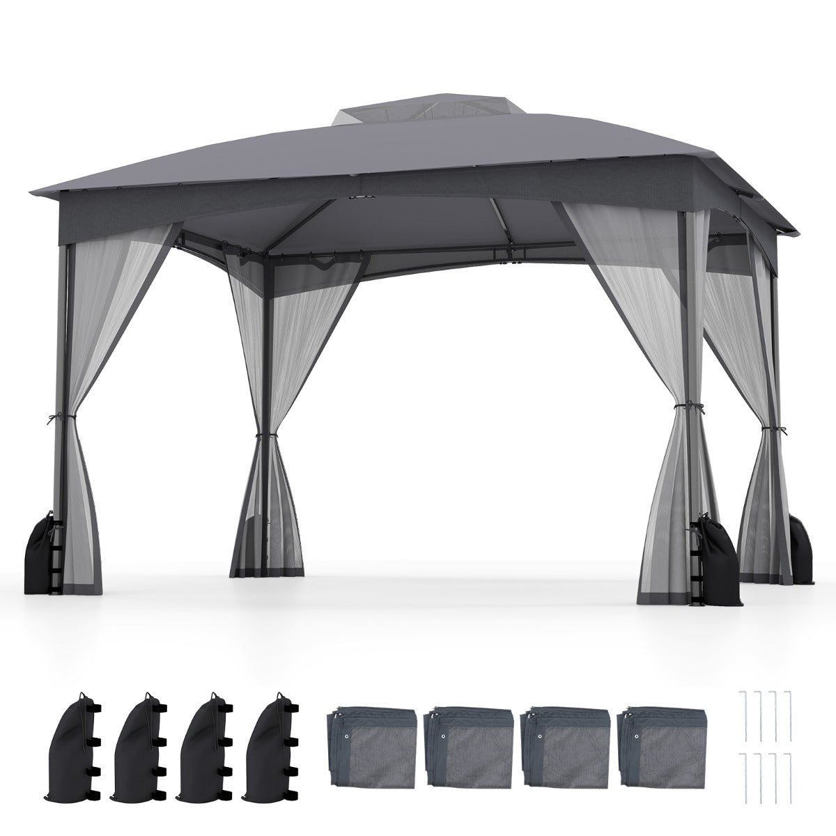 LIVSK Outdoor Paviljoen 3,6 x 3 x 2,9 m - Waterdicht - Geventileerd - Afneembare Zijwanden - Inclusief Zandzakken - Grijs