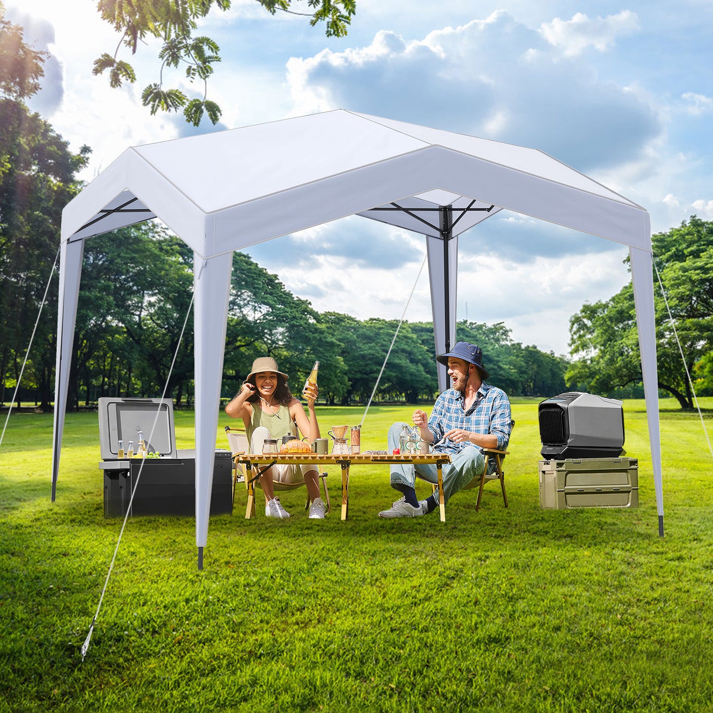 LIVSK Partytent 3x3 - Pop-up Structuur - UPF50+ Zonbescherming - Waterdicht - Inclusief Draagtas - 302 x 302 x 265-375 cm - Wit