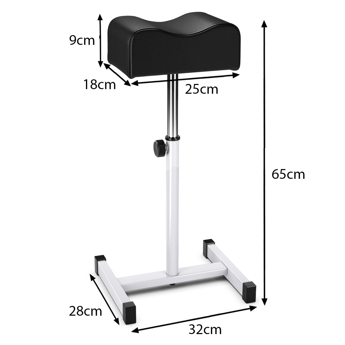 LIVSK Pedicure Voetensteun - Verstelbare Hoogte 45-65 cm - Stalen Frame - Comfortabel Kussen - Voor Salon en Thuis - Zwart