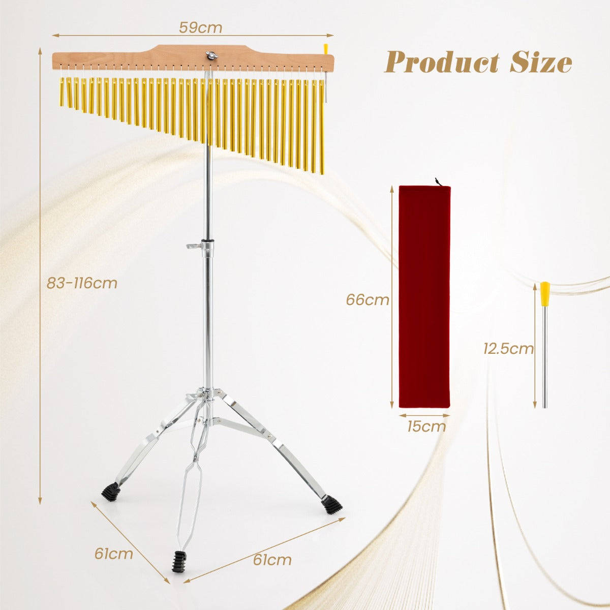 Livsk costway percussie instrument met 36 staven voor volwassenen windcarillon met een rij en verstelbare standaard draagtas hamer muziekinstrument 2