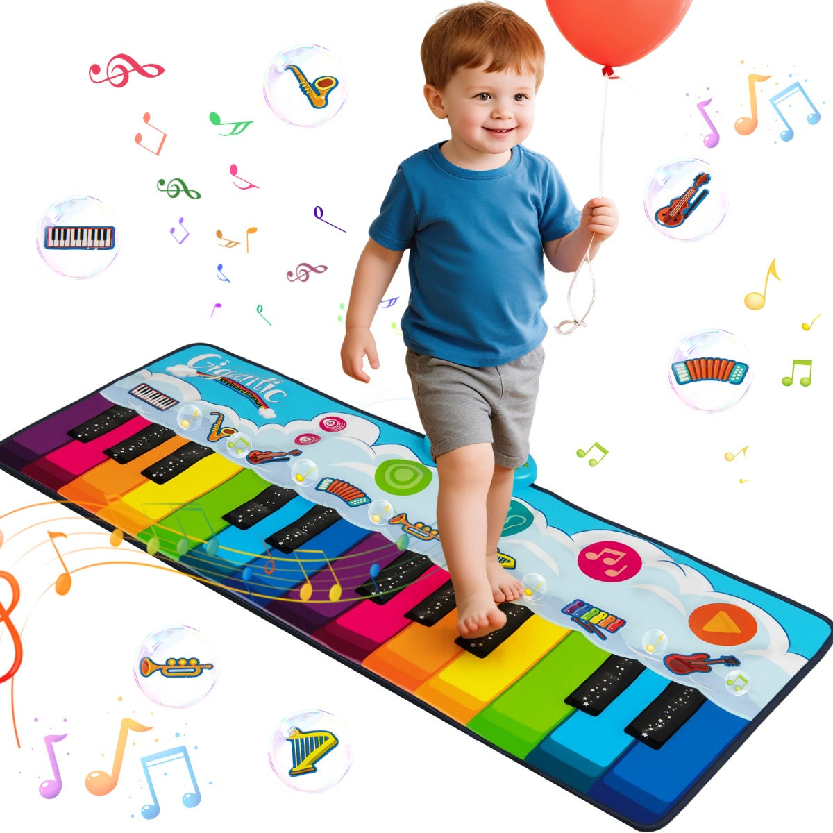 LIVSK Muziekmat voor Kinderen - 24 Pianotoetsen - 8 Instrumentgeluiden - Opnamefunctie - Antislip - Opvouwbaar - 120 x 47 cm -