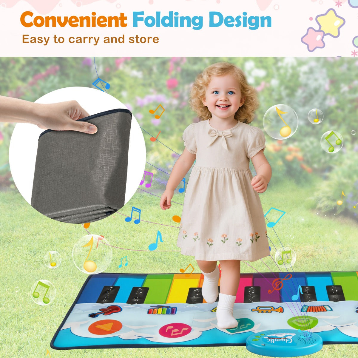 LIVSK Muziekmat voor Kinderen - 24 Pianotoetsen - 8 Instrumentgeluiden - Opnamefunctie - Antislip - Opvouwbaar - 120 x 47 cm -