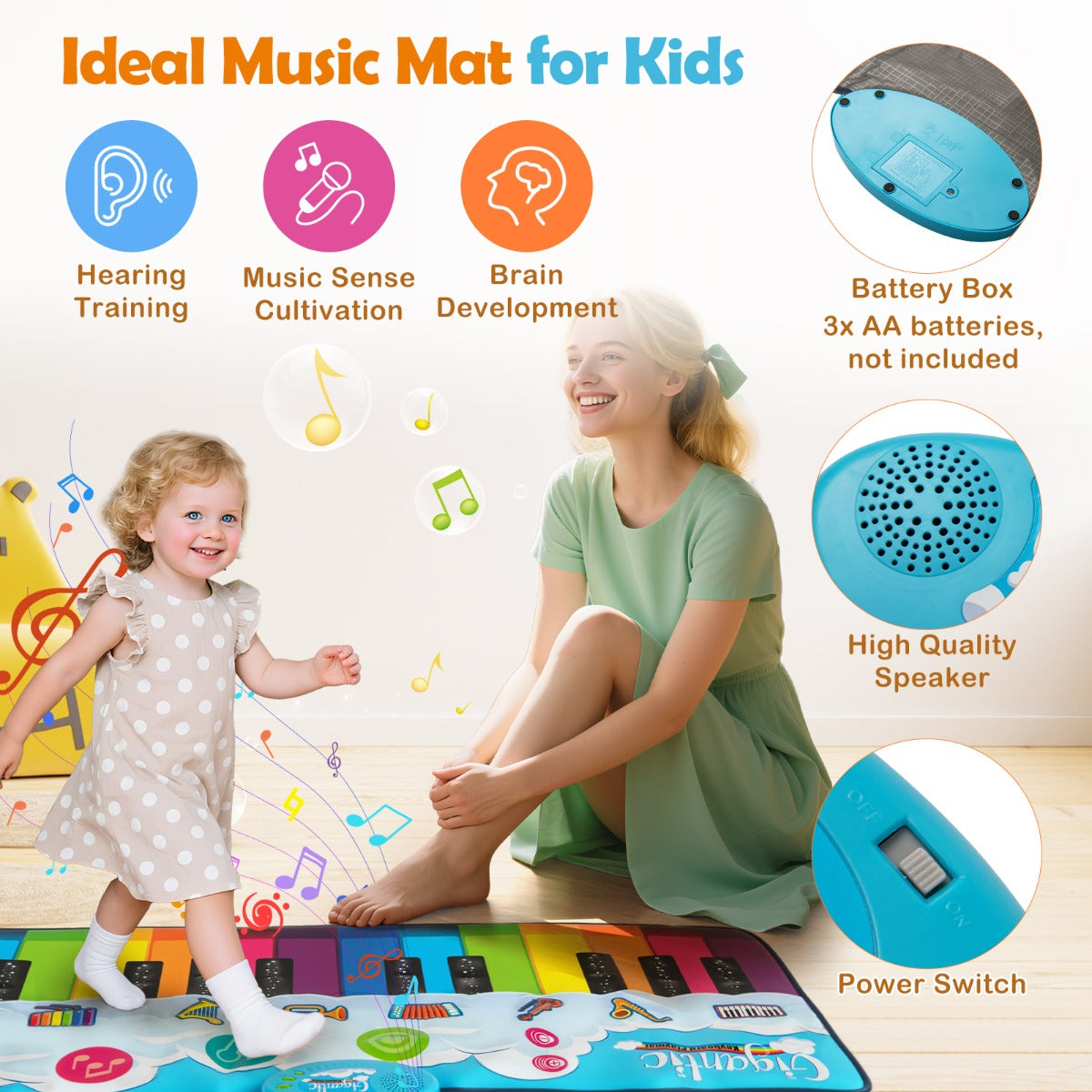 LIVSK Muziekmat voor Kinderen - 24 Pianotoetsen - 8 Instrumentgeluiden - Opnamefunctie - Antislip - Opvouwbaar - 120 x 47 cm -