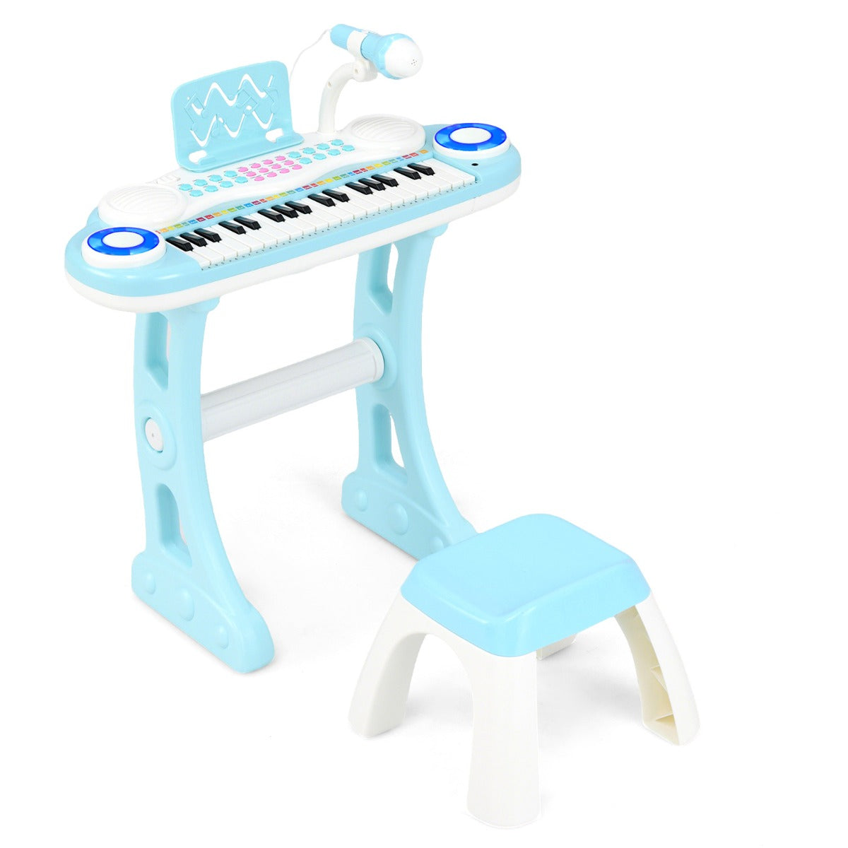 LIVSK Kinderpiano met 37 Toetsen - 8 Ritmes en 4 Percussies - Opnamefunctie en Microfoon - Veilig ABS - Roze / Blauw