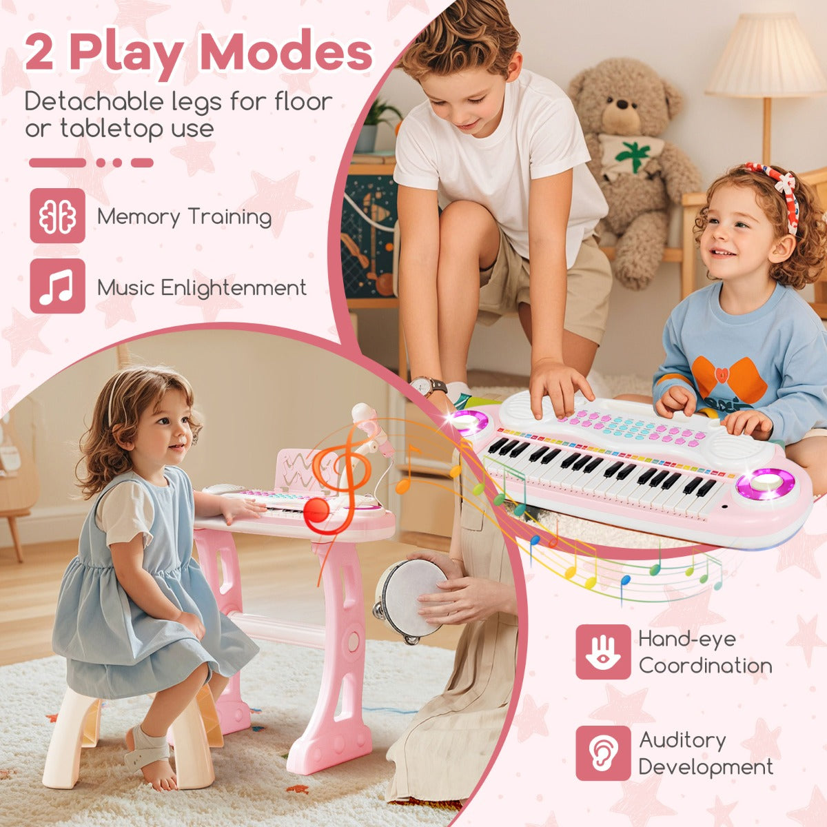 LIVSK Kinderpiano met 37 Toetsen - Opname- en Afspeelfunctie - Karaoke Microfoon - 8 Ritmes en Geluiden - Roze