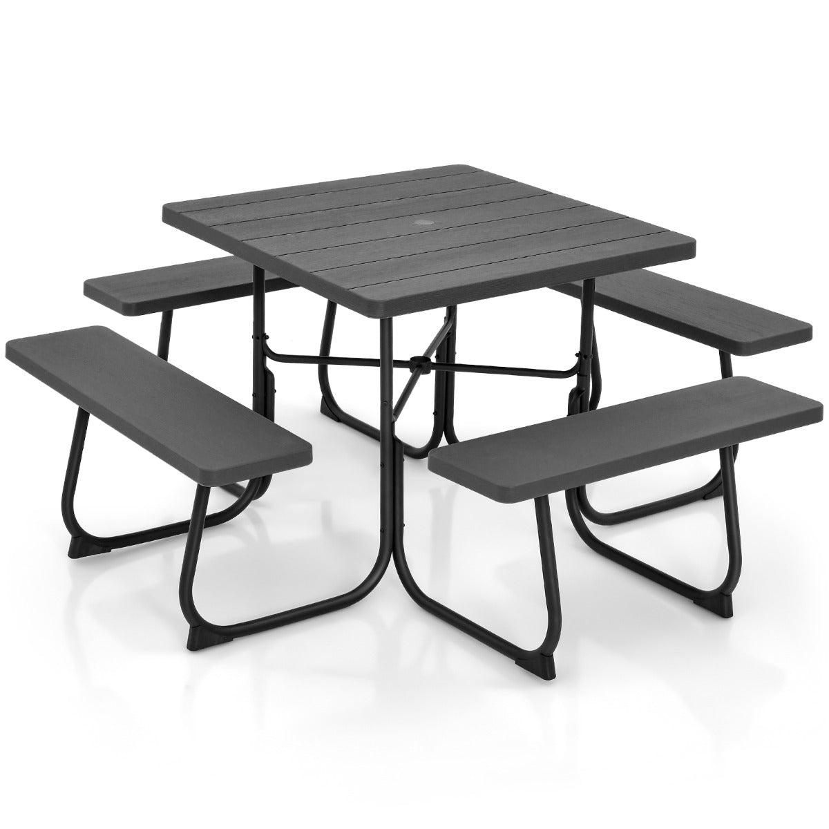 LIVSK Picknicktafelset - Ruimte voor 8 Personen - HDPE Waterdicht en Barstbestendig - Gepoedercoat Metalen Frame - Zwart