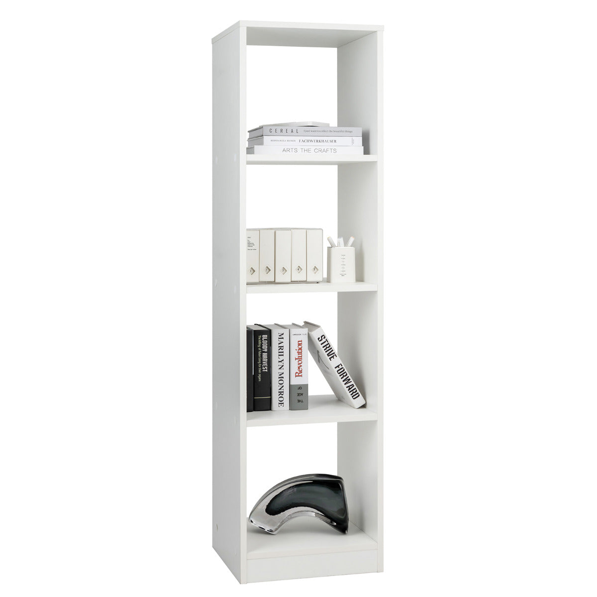LIVSK Smalle Boekenkast - Ruimtebesparend Design met 4 Kubussen - Totale Draagvermogen 75 kg - Wit
