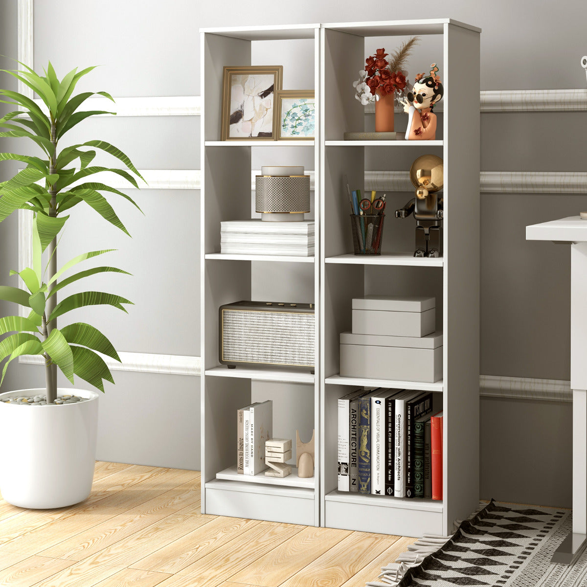 LIVSK Smalle Boekenkast - Ruimtebesparend Design met 4 Kubussen - Totale Draagvermogen 75 kg - Wit