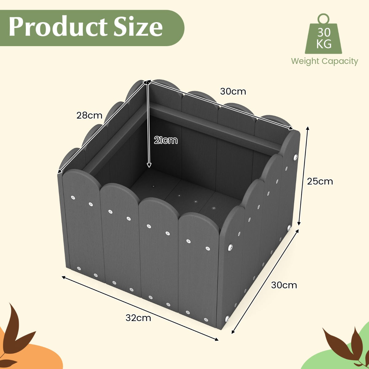 LIVSK Set van 2 Weerbestendige Tuinbloembakken - HDPE met Afvoergaten - Rustiek Hekdesign - Voor Planten en Bloemen - Grijs
