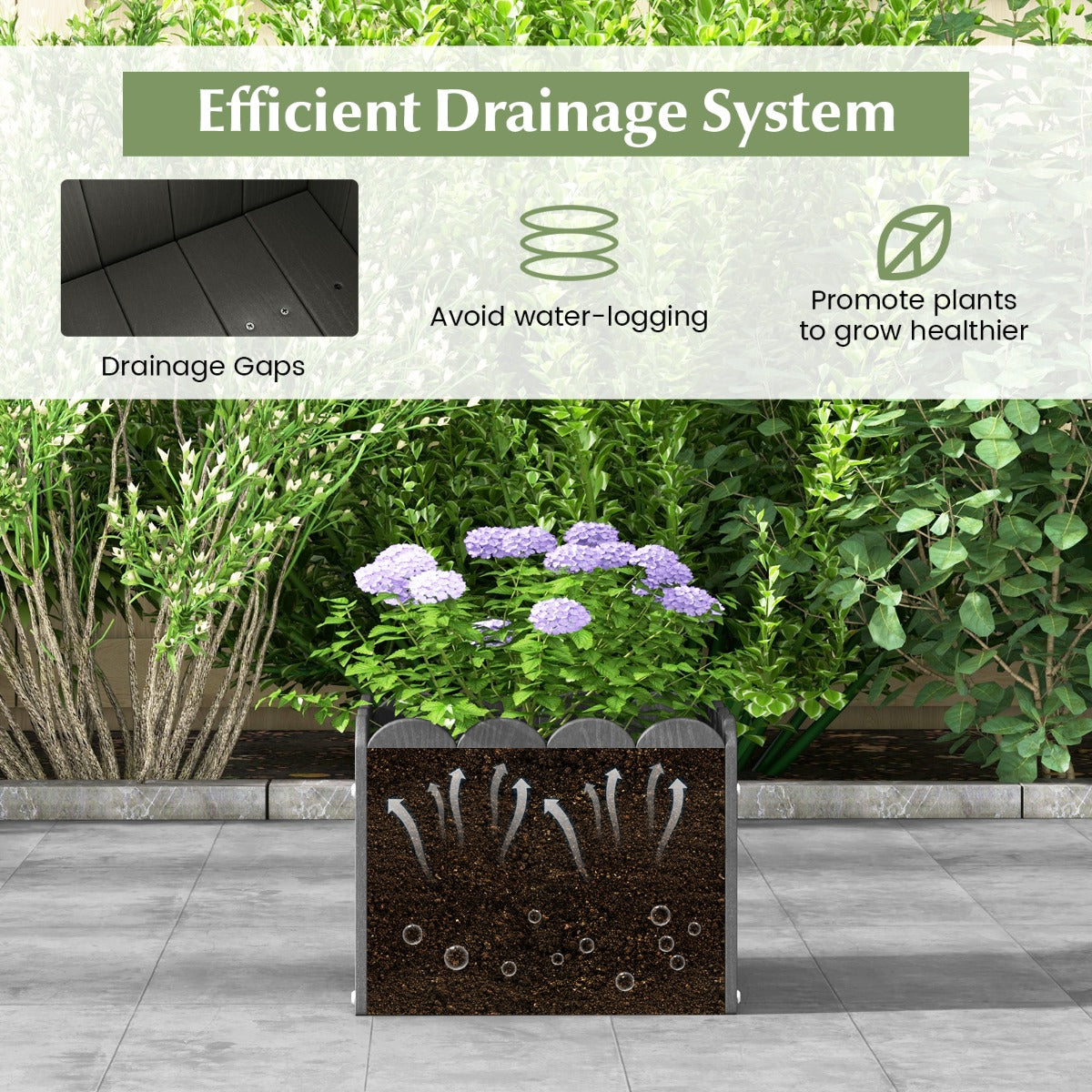 LIVSK Set van 2 Weerbestendige Tuinbloembakken - HDPE met Afvoergaten - Rustiek Hekdesign - Voor Planten en Bloemen - Grijs