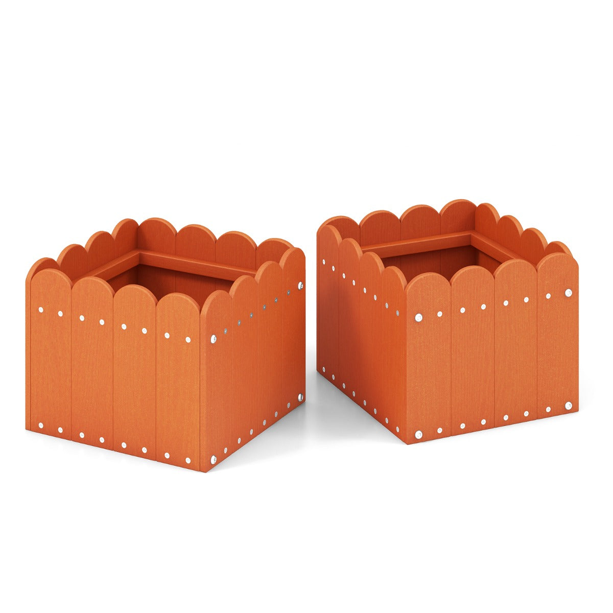 LIVSK Tuinbed Plantenbak Set van 2 - Weerbestendig HDPE met Afvoergaten - Rustiek Design - 32 x 30 x 25 cm - Oranje