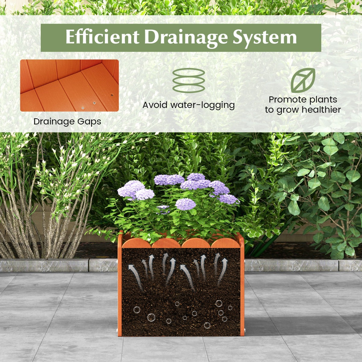 LIVSK Tuinbed Plantenbak Set van 2 - Weerbestendig HDPE met Afvoergaten - Rustiek Design - 32 x 30 x 25 cm - Oranje