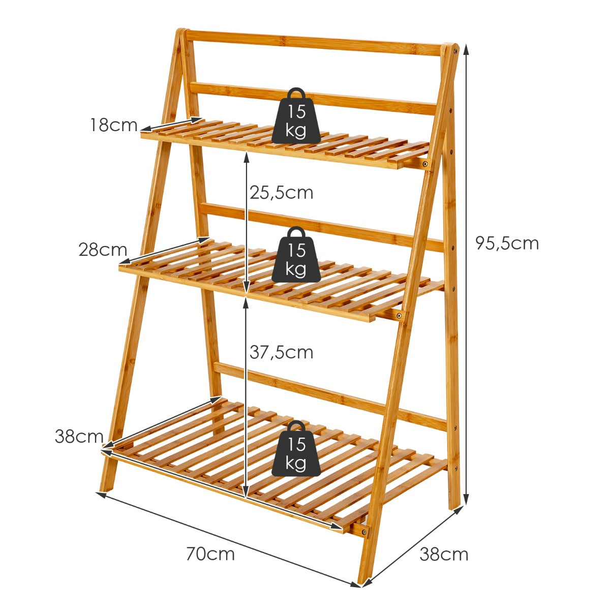 Livsk costway plantenladder met 3 niveaus inklapbaar plantenrek bamboe bloemenrek bloemenstandaard voor binnen en buiten bloementrap ladderrek 2