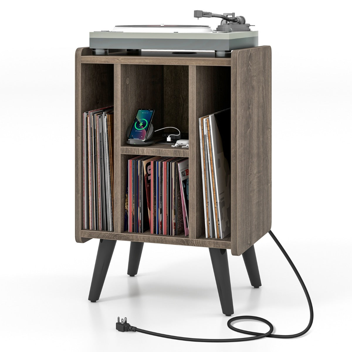 LIVSK draaitafelstandaard - Compact met Oplaadstation en Veel Opbergruimte - Modern Design - 43 x 34,5 x 67,5 cm - Bruin