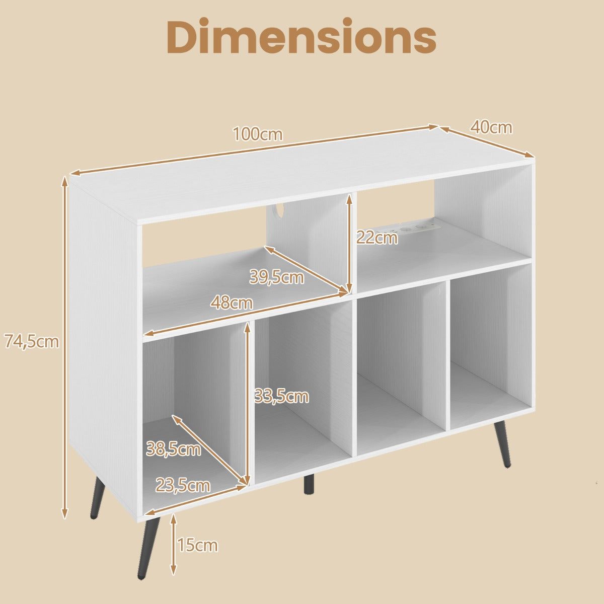 LIVSK Platenspelerstandaard met Oplaadstation - 4 Open Planken - Stabiele Constructie - Voor Vinylcollectie - Wit