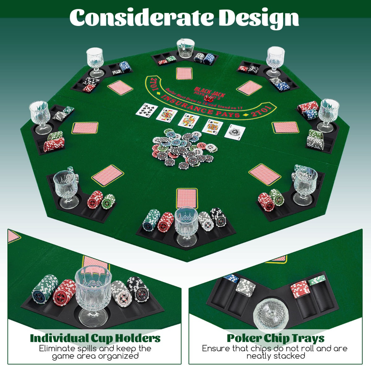 LIVSK Opvouwbare Pokertafel voor 8 Spelers - Inclusief Draagtas en Bekerhouders - Ruimtebesparend - 120 x 120 cm - Groen