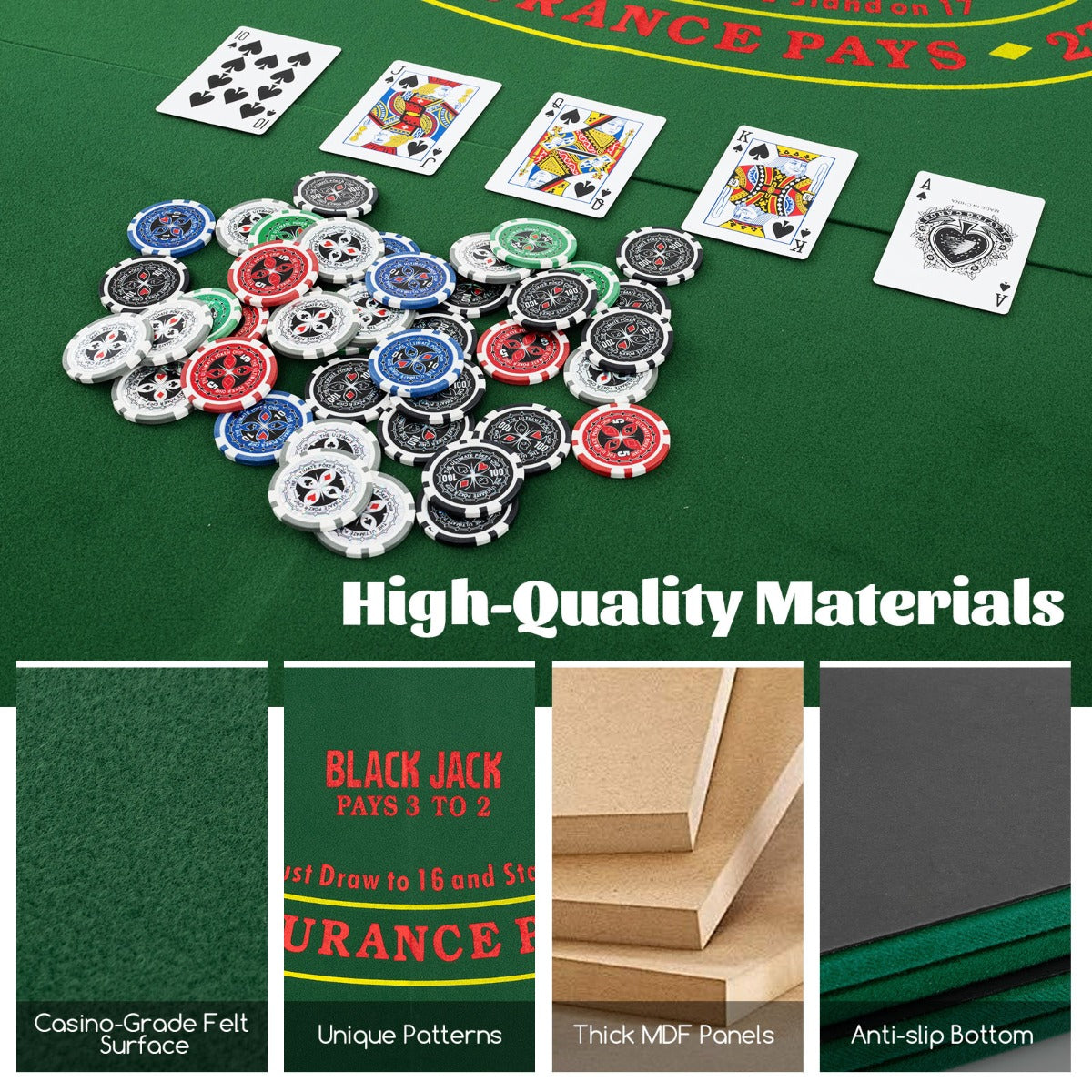 LIVSK Opvouwbare Pokertafel voor 8 Spelers - Inclusief Draagtas en Bekerhouders - Ruimtebesparend - 120 x 120 cm - Groen