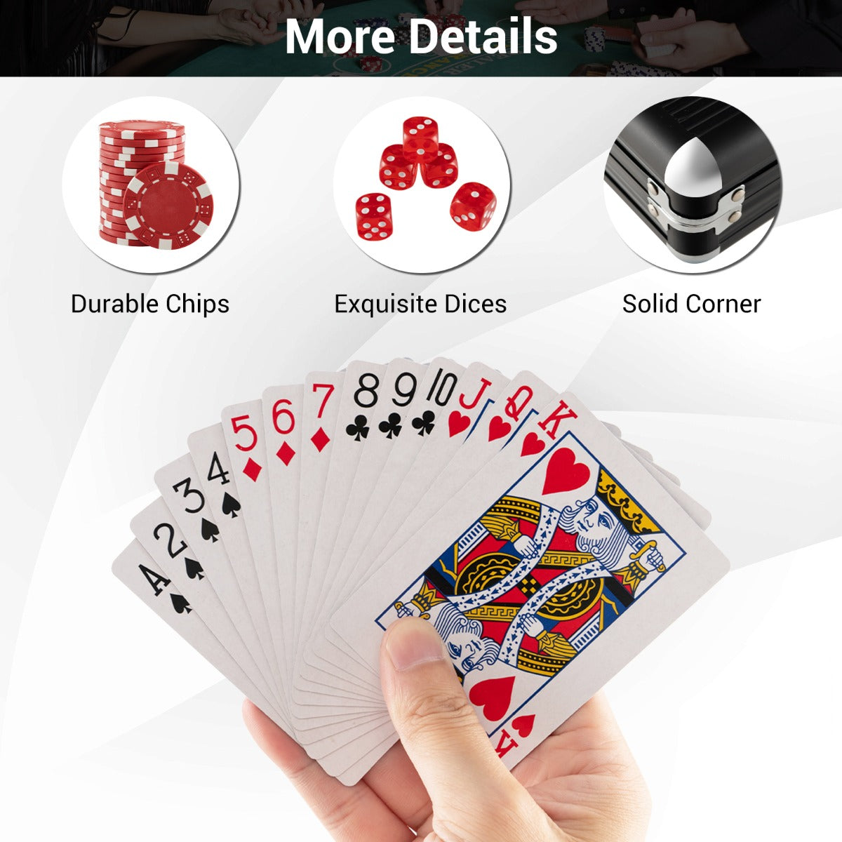 LIVSK Pokerkoffer Aluminium - 500 Pokerchips - 2 Speelkaarten - 5 Dobbelstenen - Draagtas - 56 x 20 x 6,5 cm - Zwart