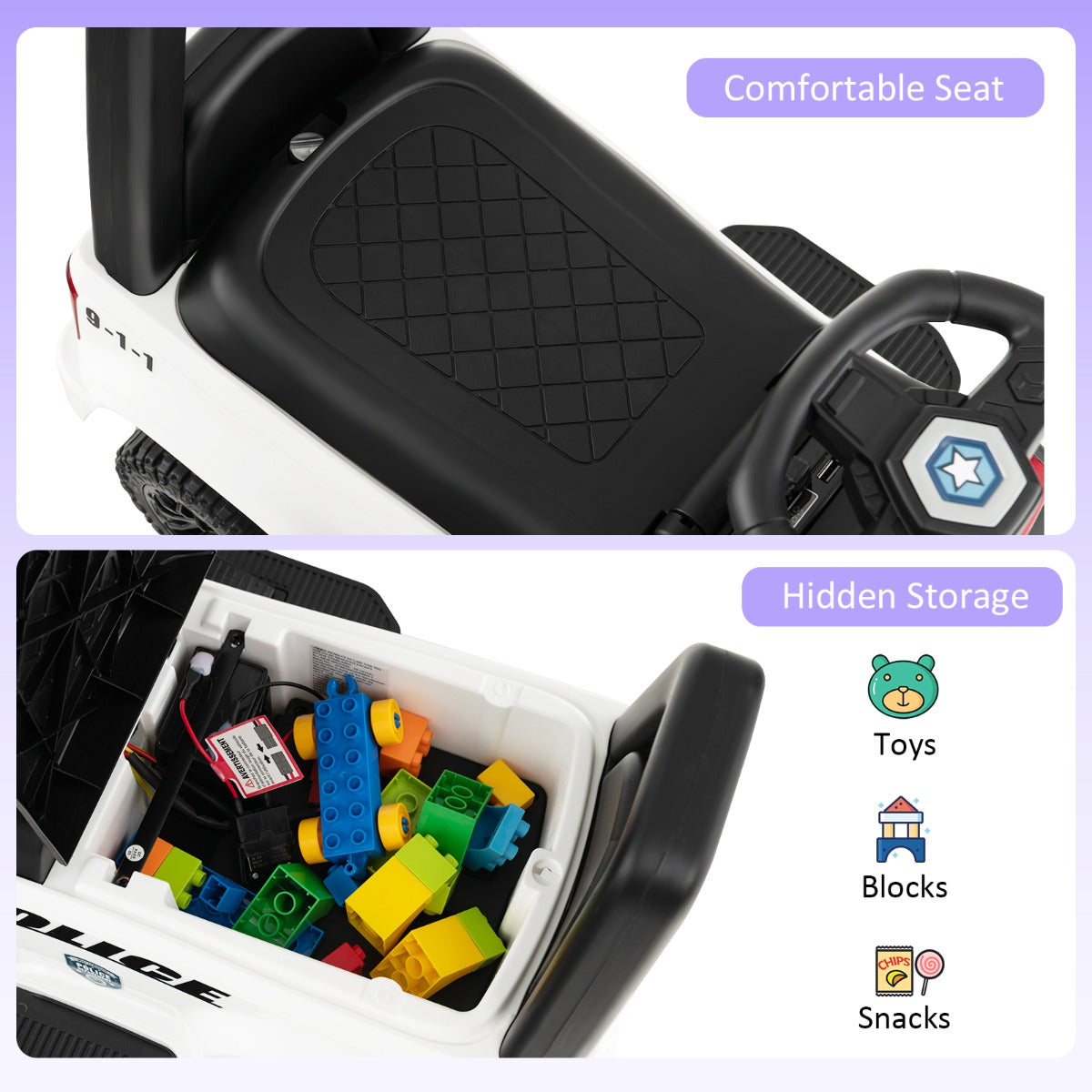 LIVSK Kinderpolitieauto voor Kinderen - Sirenegeluid - Waarschuwingslicht - Interactief Paneel - Tot 25 kg - Wit