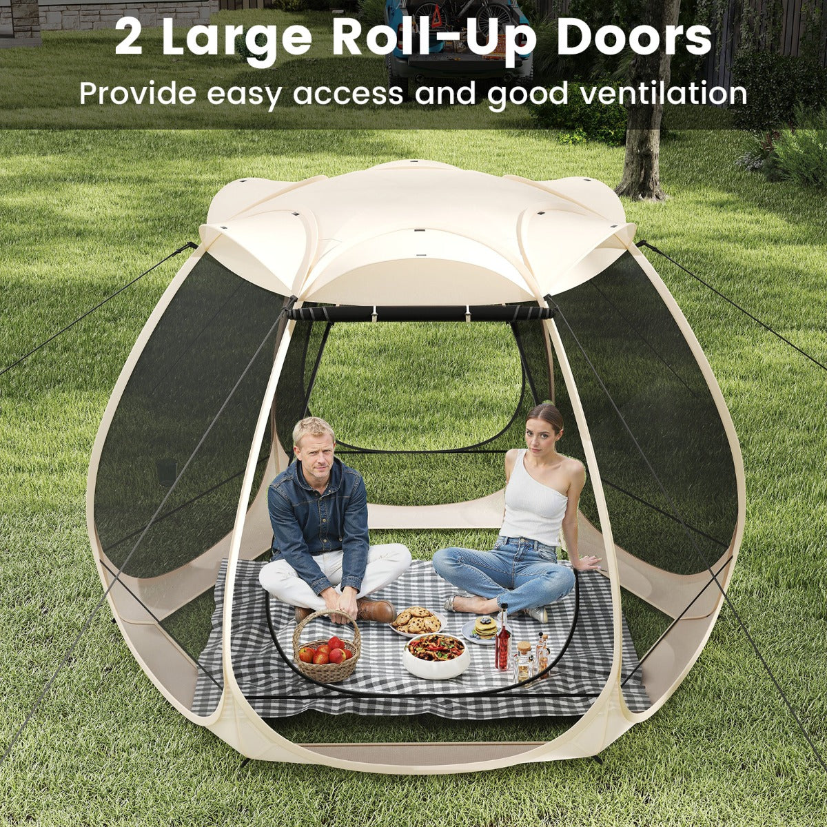 LIVSK Pop-up Mesh-tent - Voor 4-6 Personen - Insectenbescherming - Eenvoudig op te zetten - Stevige constructie - Zwart