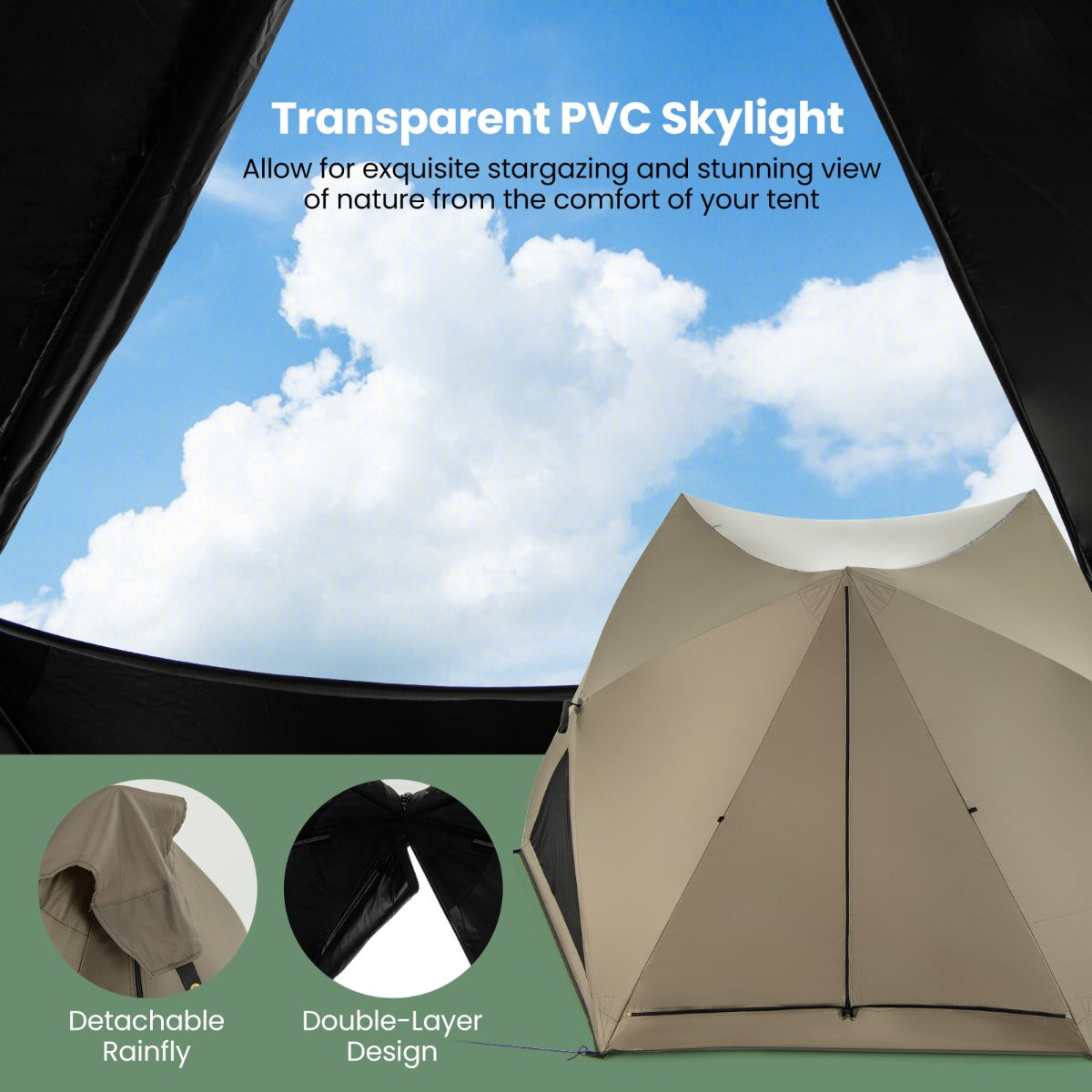 LIVSK Pop-Up Campingtent voor 4-6 Personen - Weerbestendig met Dakraam - Snelle Opbouw - Inclusief Draagtas - Olijfgroen