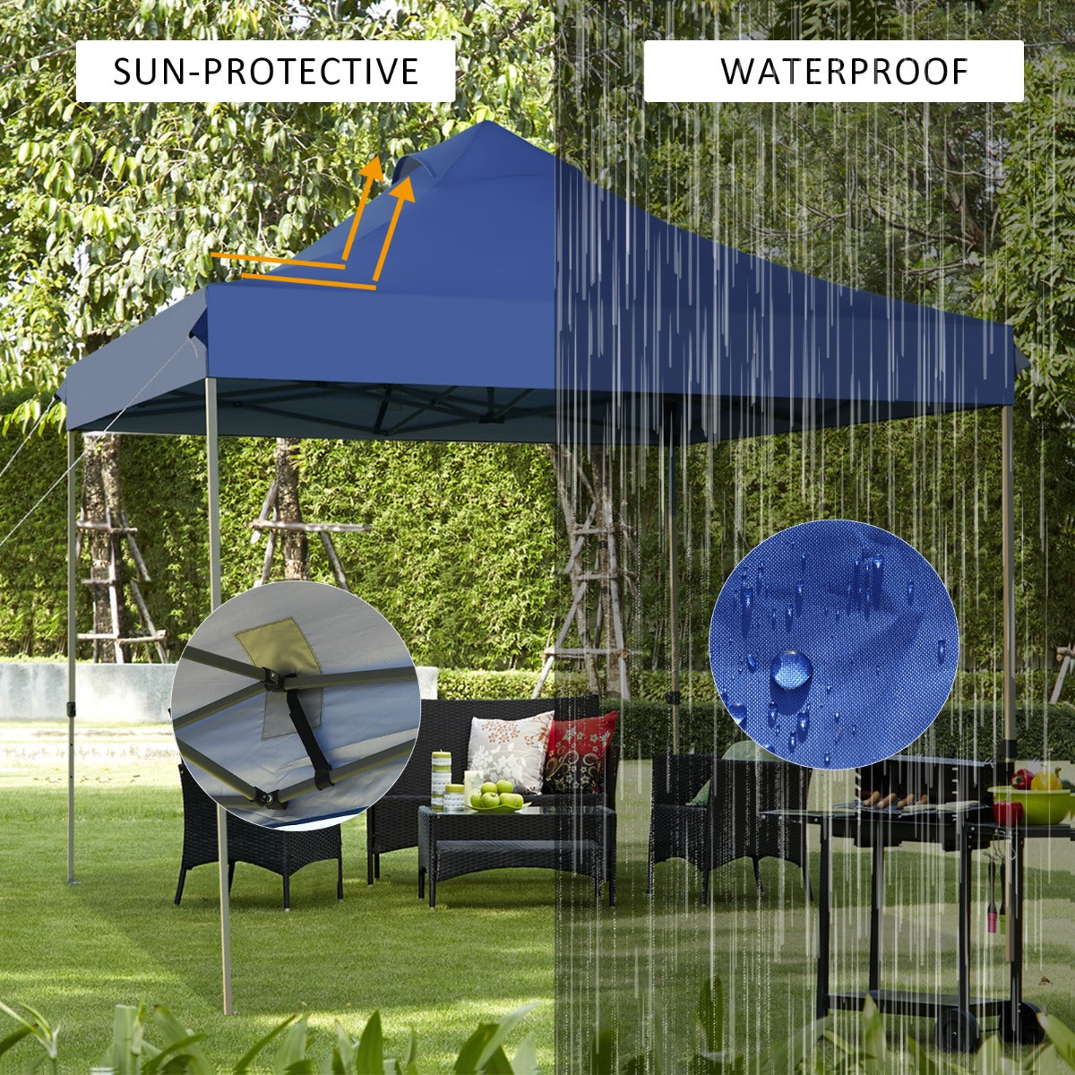LIVSK Pop-up Partytent - Opvouwbaar - Waterdicht - Verstelbare Hoogte - 9 m² Schaduw - Inclusief Draagtas - Blauw