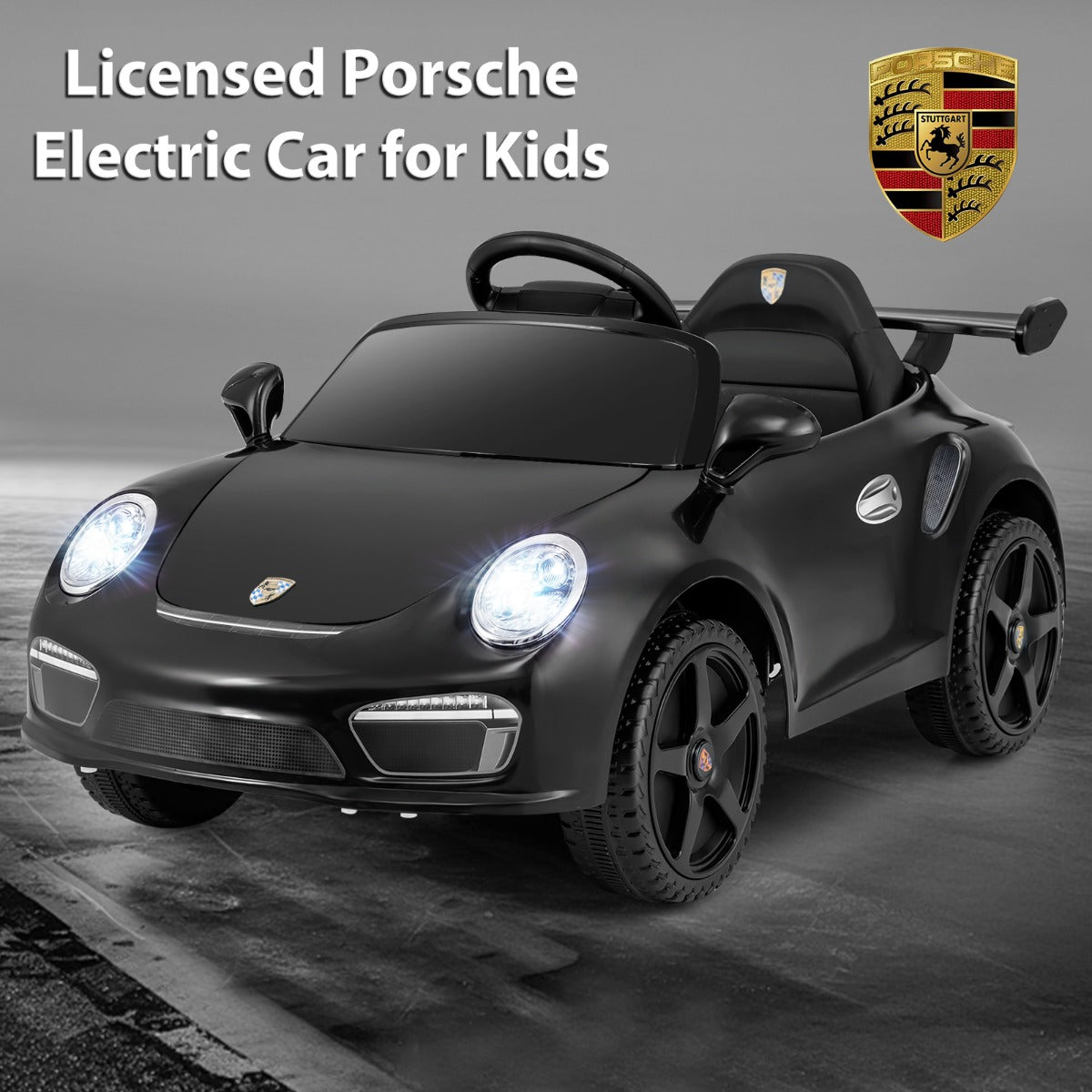 Livsk costway porsche elektrische auto voor kinderen 12v elektrisch kindervoertuig met afstandsbediening en usb poort zwart 3