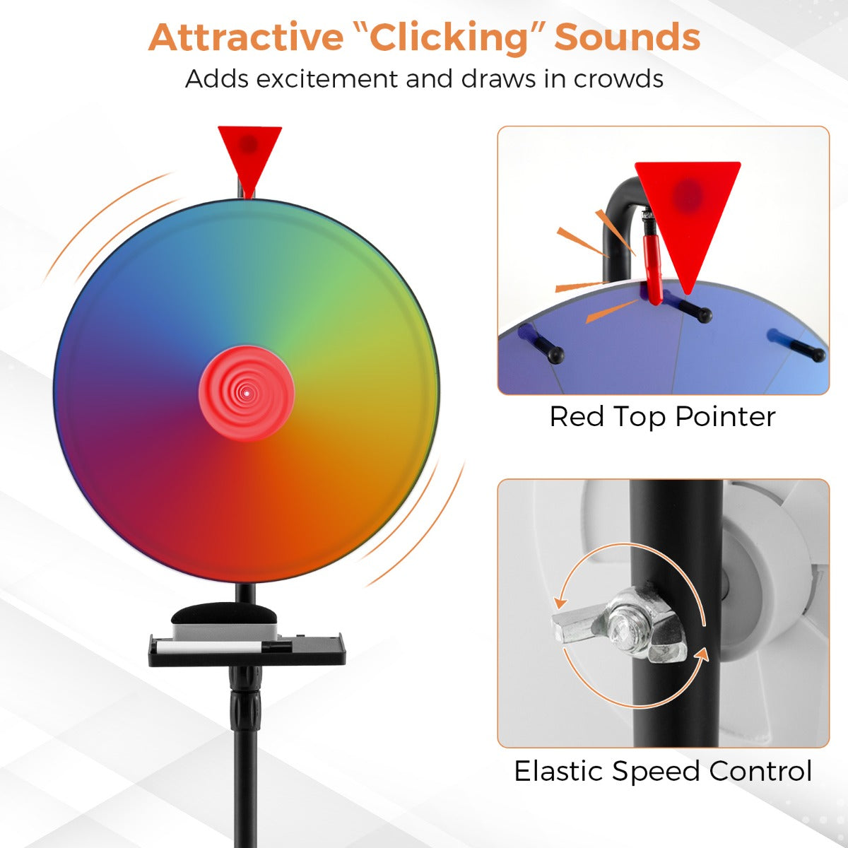 LIVSK Prijzenwiel 40 cm - Verstelbaar van 97 tot 155 cm - 12 Kleursleuven - Klikgeluid - Eenvoudige montage - Zoals afgebeeld