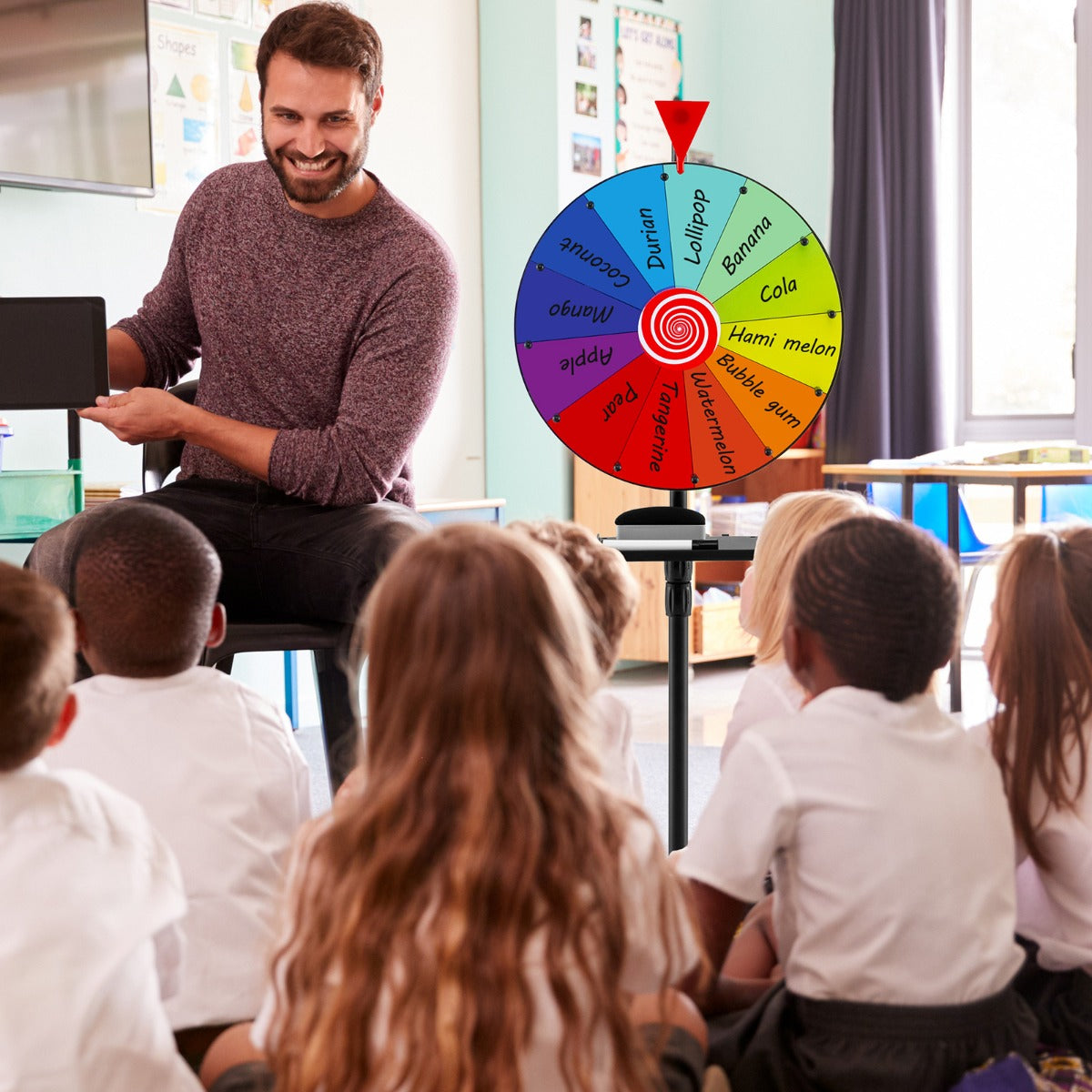 LIVSK Prijzenwiel 40 cm - Verstelbaar van 97 tot 155 cm - 12 Kleursleuven - Klikgeluid - Eenvoudige montage - Zoals afgebeeld