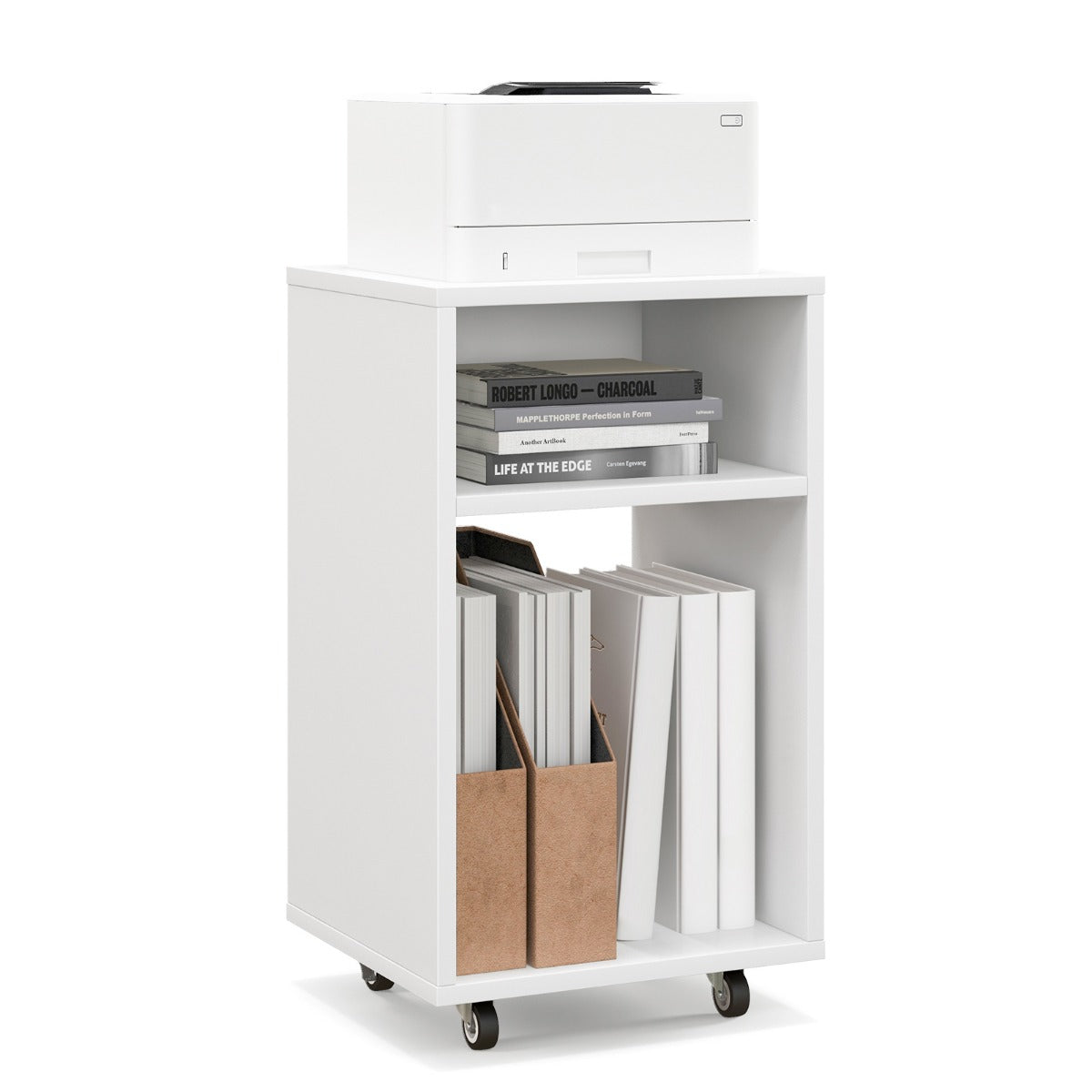 LIVSK Rolcontainer Kantoorwagen - 2 Open Planken - 4 Wielen - Stabiele Structuur - 60 kg Draagvermogen - 33 x 30 x 58 cm - Wit