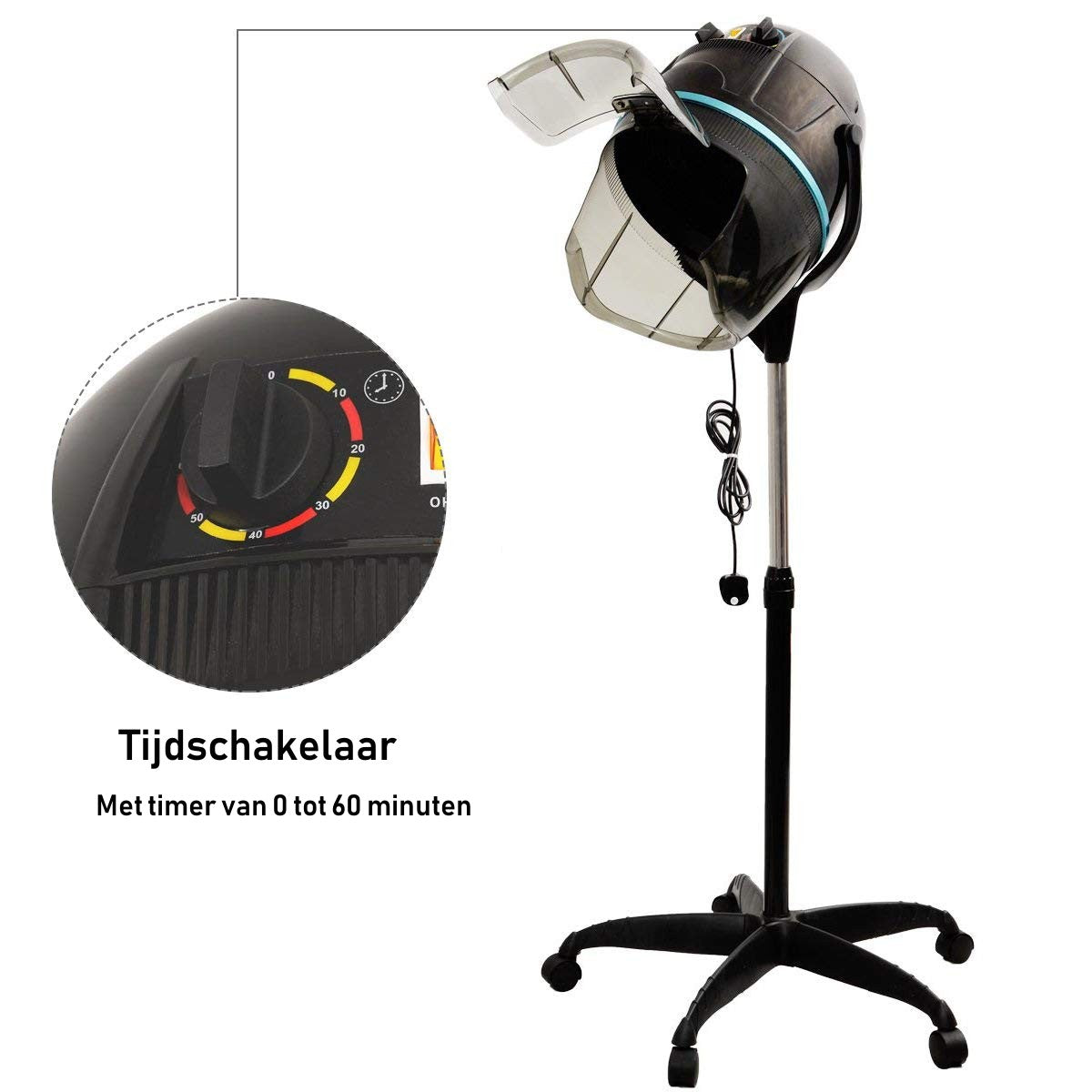 LIVSK Föhn met Opstaande Kap 1050 W - Instelbare Temperatuur 40-75°C - Verstelbare Hoogte 125-160 cm - Handenvrij - Zwart