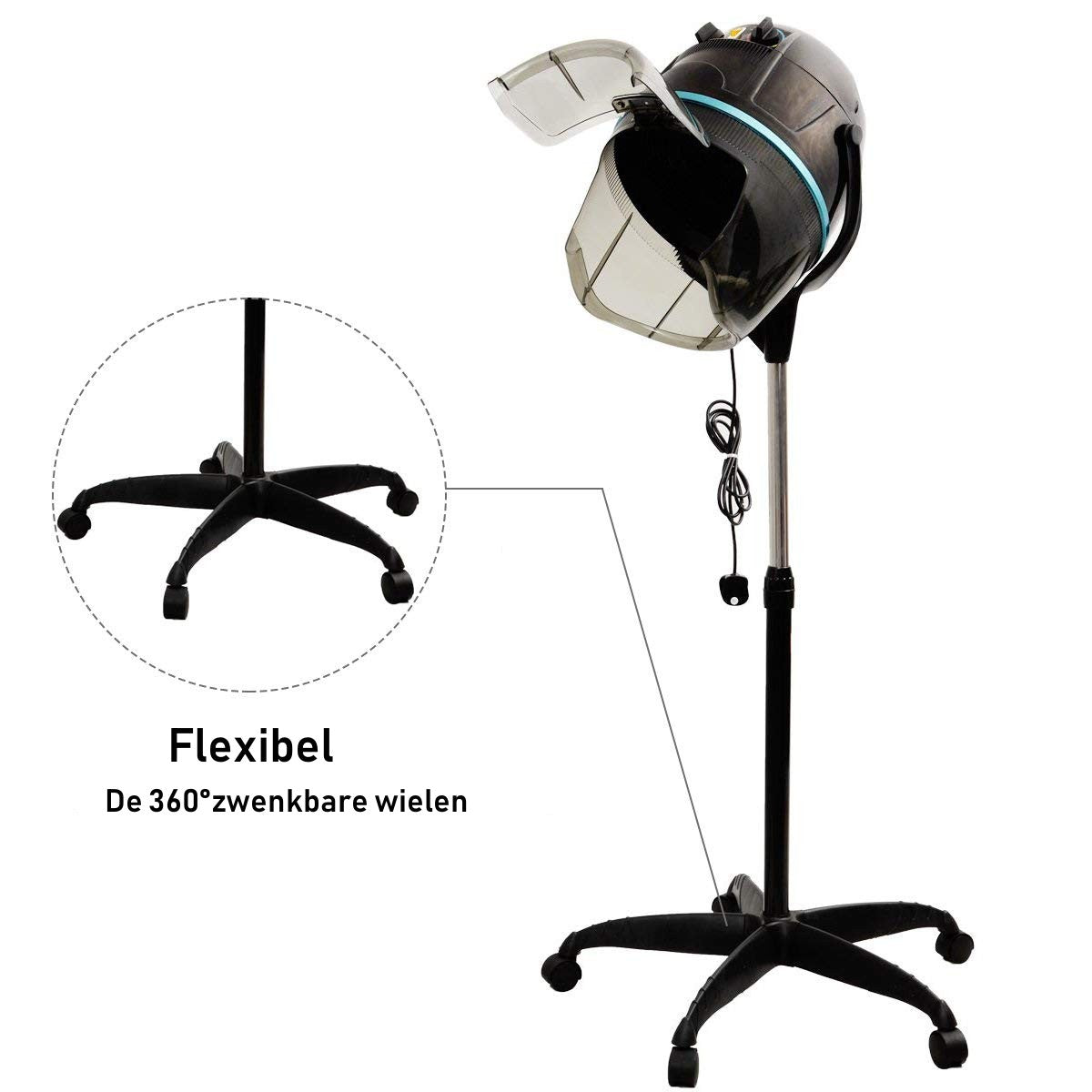 LIVSK Föhn met Opstaande Kap 1050 W - Instelbare Temperatuur 40-75°C - Verstelbare Hoogte 125-160 cm - Handenvrij - Zwart