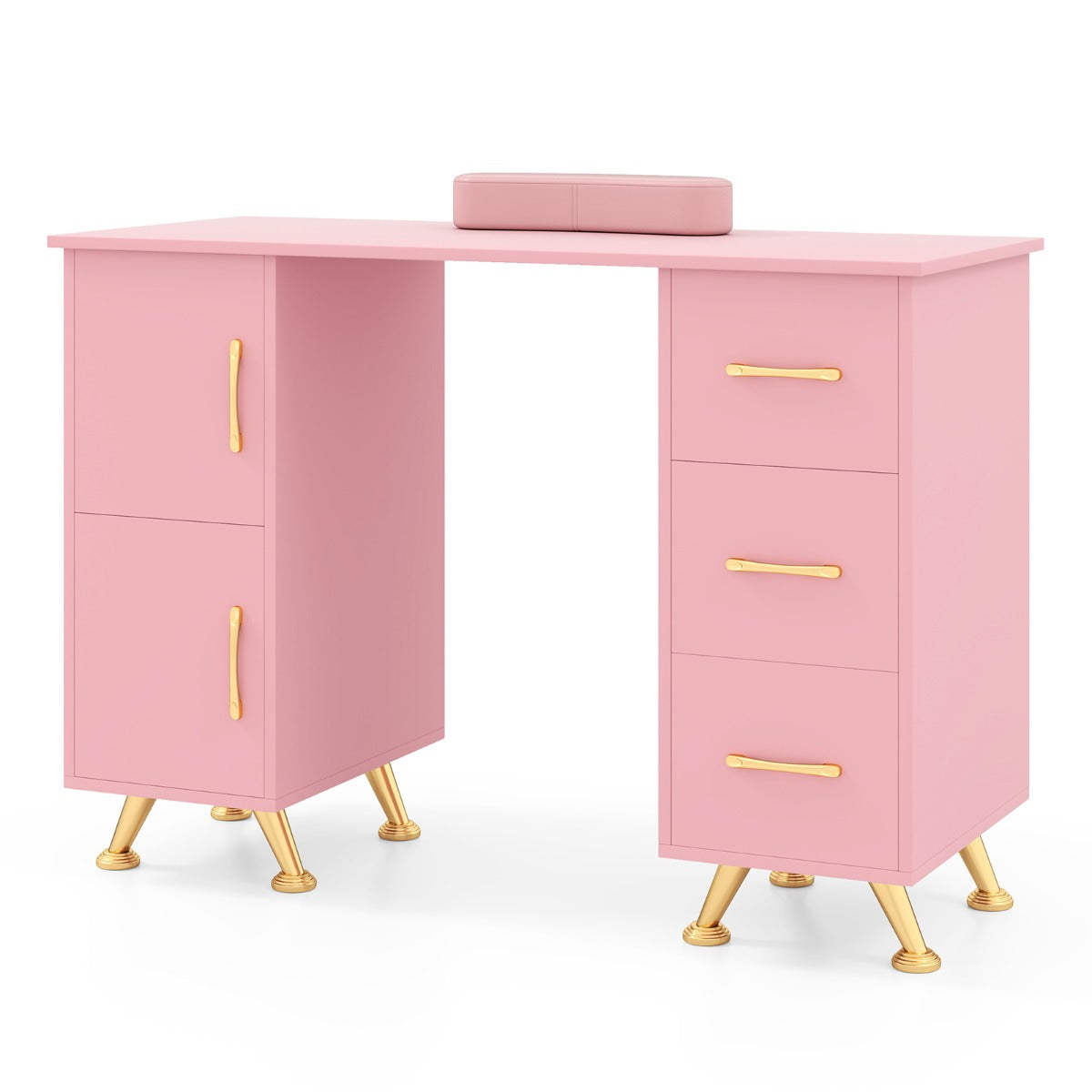 LIVSK Manicuretafel met Polssteun - 2 Kasten - 3 Lades - Acetonbestendig MDF - Stabiele Metalen Poten - 108 x 45 x 76 cm - Zwart