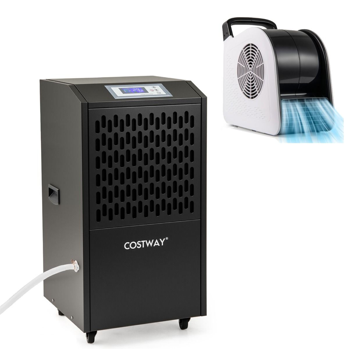 Livsk costway professionele vochtigheids en ventilatiecontrolekit met zwarte ontvochtiger 118 l dag en ventilator met 3 snelheden 185