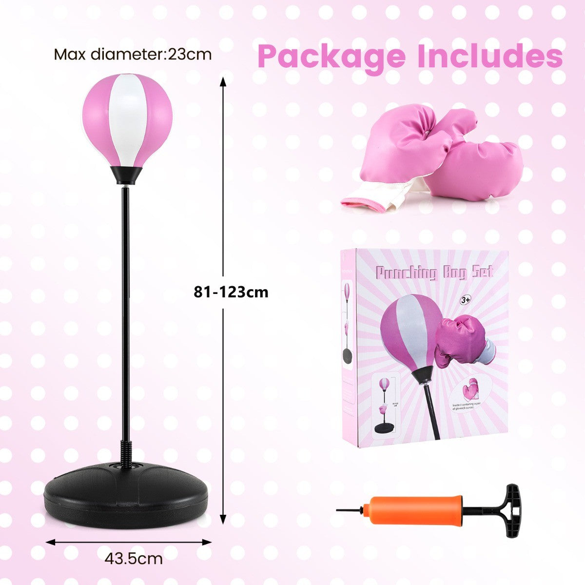 LIVSK Boksbal Set - Verstelbare Hoogte 81-123 cm - Stabiele Stand - Duurzaam en Lichtgewicht - Voor Kinderen - Roze